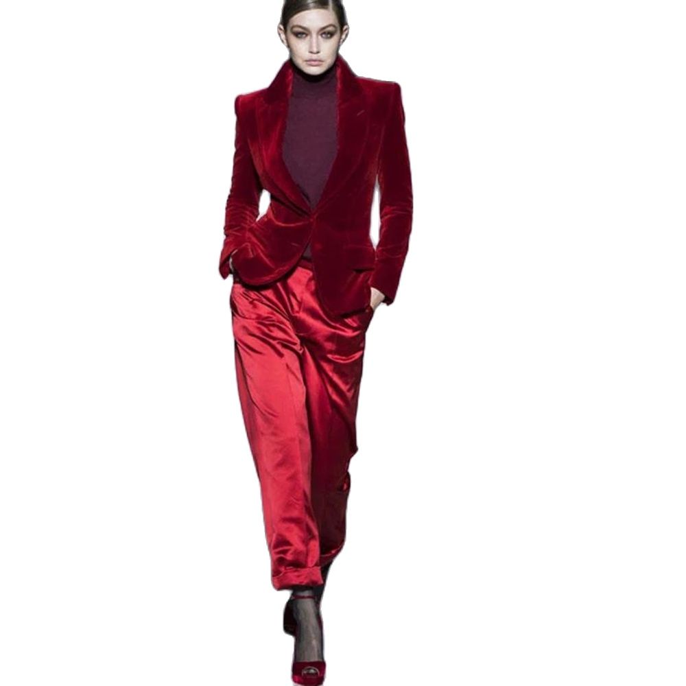 Women Formal Wear Pants - Women Pant Suits Wine Red Velvet