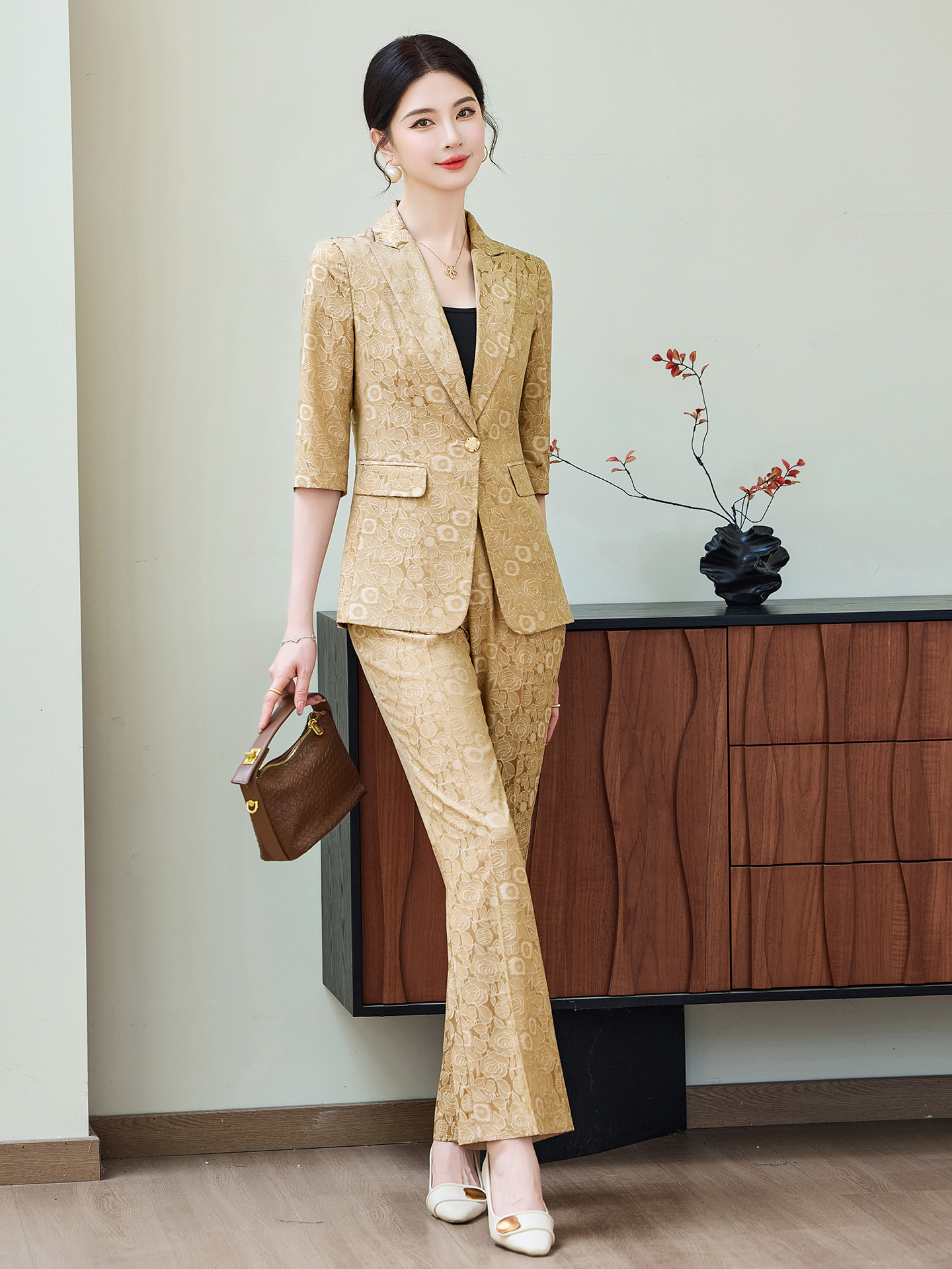 Fashion Apricot Half Sleeve Pr - Women Formal Wear Pants บทวิจารณ์และราคา