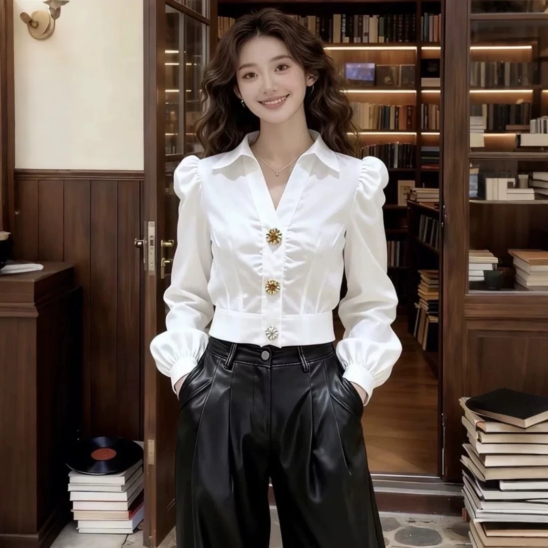 Elegant White Shirt V Neck Blo - Women Formal Office Wear Tops บทวิจารณ์และราคา