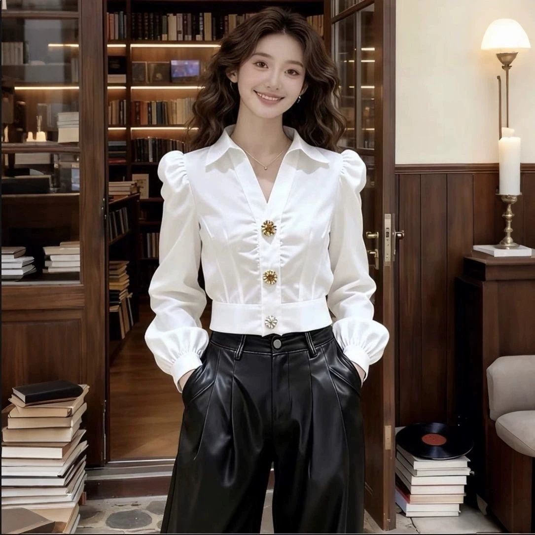 Elegant White Shirt V Neck Blo - Women Formal Office Wear Tops บทวิจารณ์และราคา