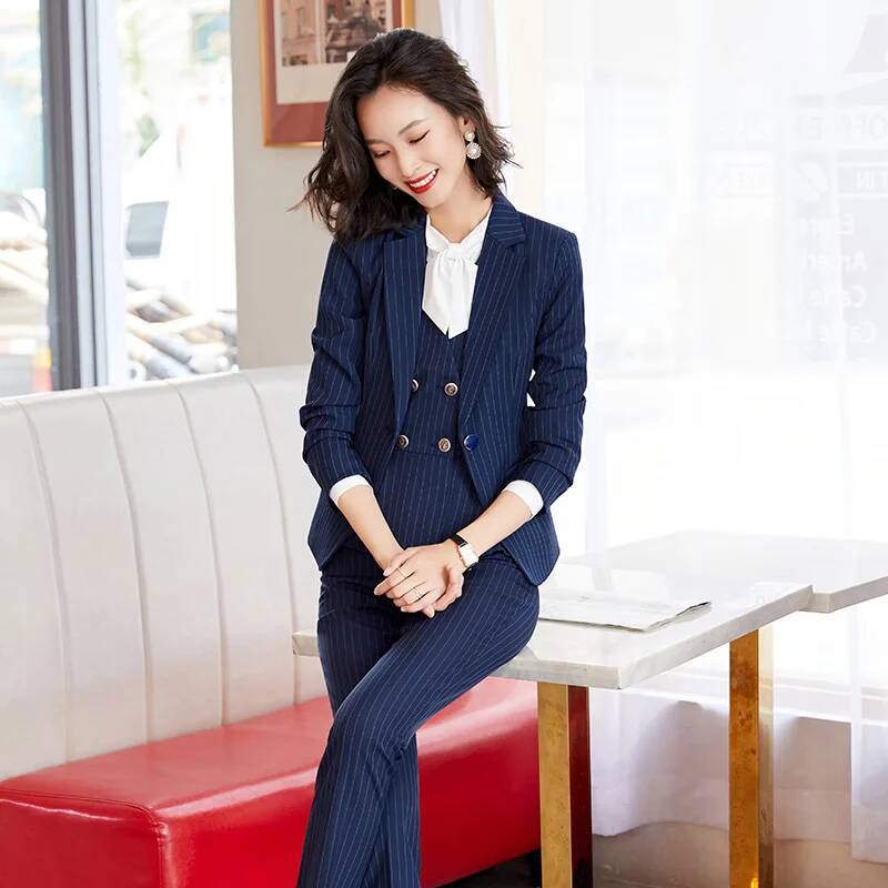 Fashion Striped Formal Busines - Women Formal Wear For Interview บทวิจารณ์และราคา