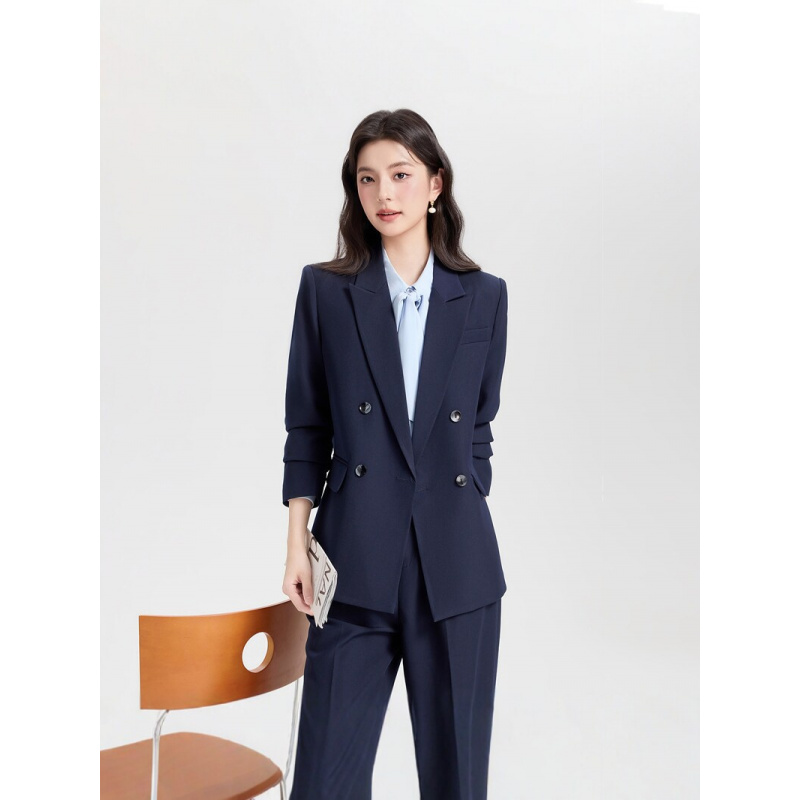 Navy blue double-breasted wome - Women Formal Wear For Interview บทวิจารณ์และราคา