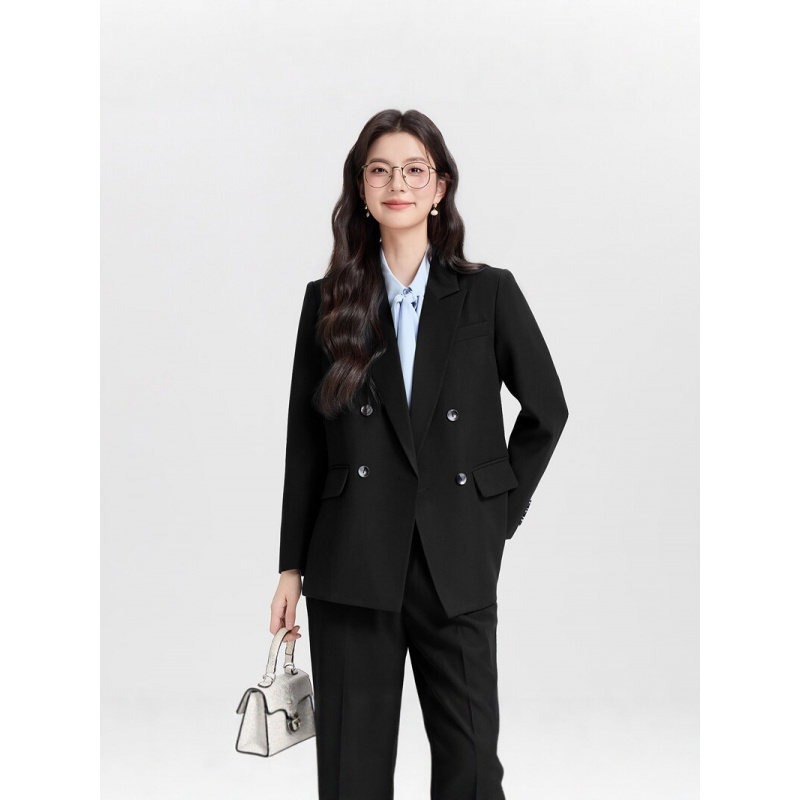 Navy blue double-breasted wome - Women Formal Wear For Interview บทวิจารณ์และราคา