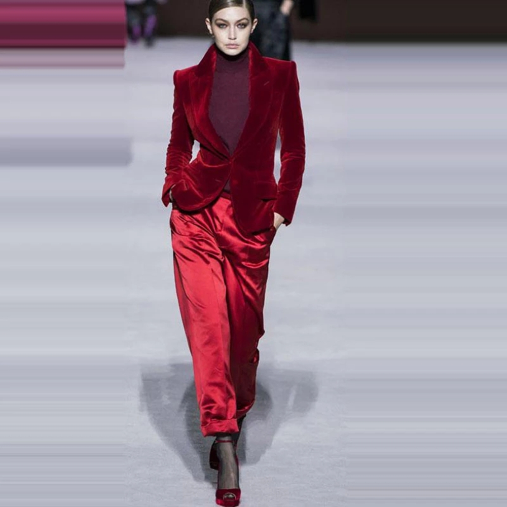 Women Pant Suits Wine Red Velv - Women Formal Wear Pants บทวิจารณ์และราคา