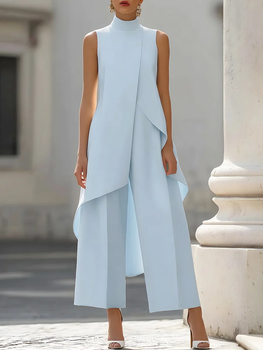 Sleeveless High Neck Asymmetri - Women Formal Wear Pants บทวิจารณ์และราคา